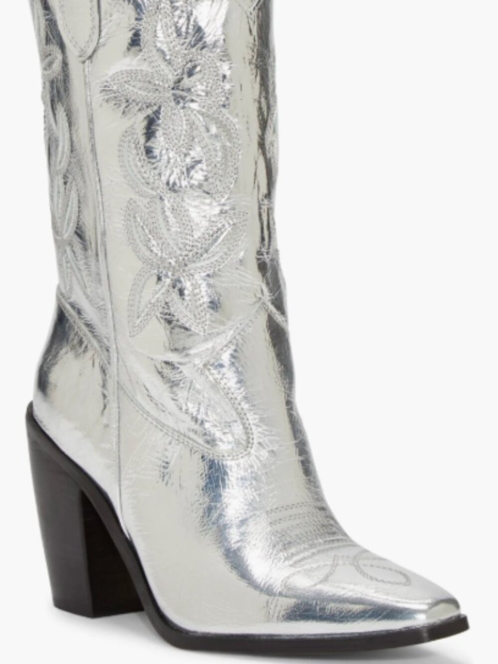 NIB Vince Camuto Alisah Square Toe Silver Leather Western Boots W8